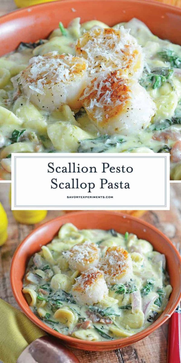 Scallion Pesto Scallop Pasta - An Easy Seafood Pasta Dish