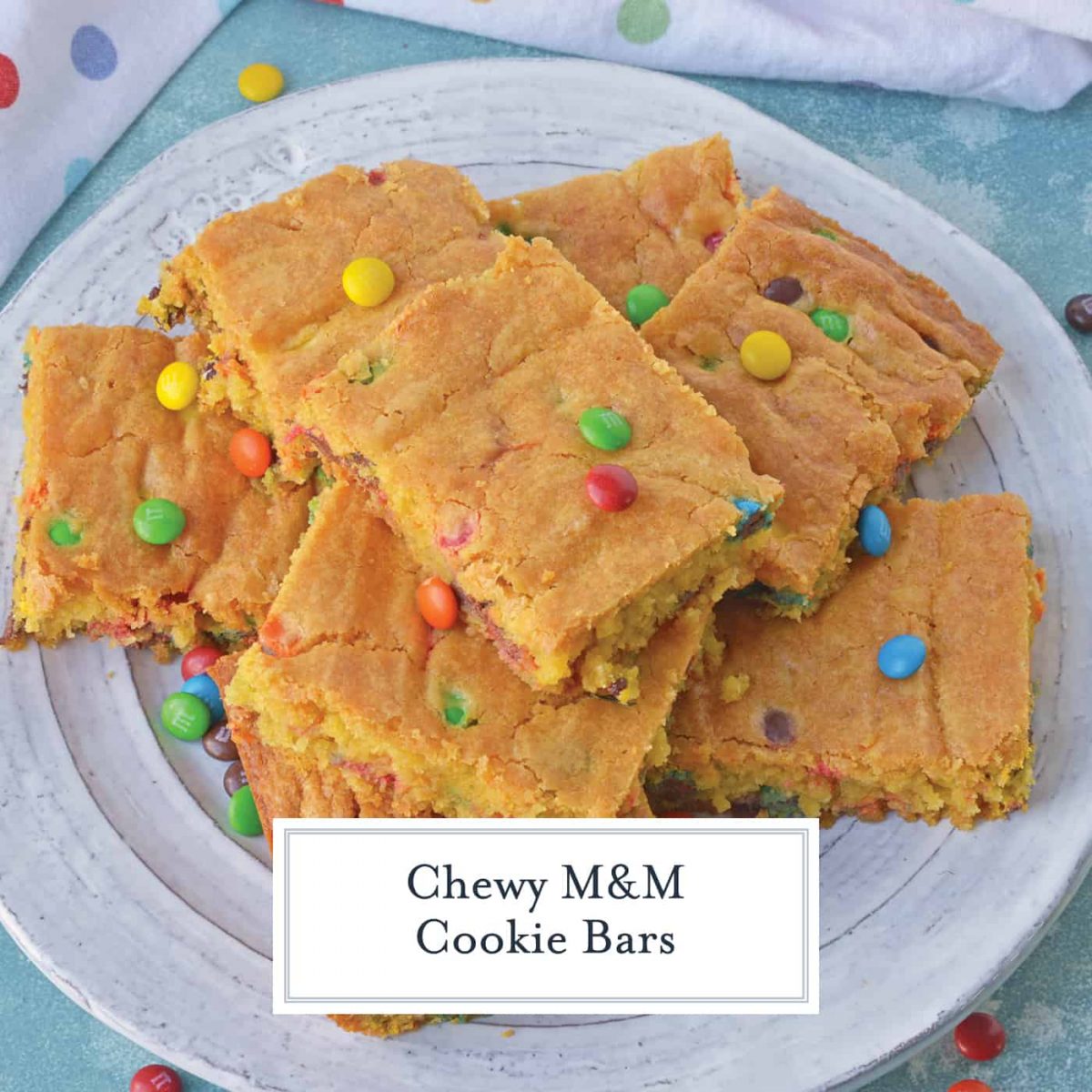 Chewy M&M Cookie Bars + VIDEO An Easy Cookie Cookie Bar Recipe!