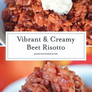 Beet Risotto is an easy risotto recipe that uses beets, shallots and garlic for a vibrant dish. Top with cool ricotta and honey. #beetrisotto #howtomakerisotto www.savoryexperiments.com