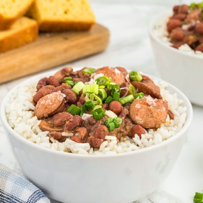 Authentic Red Beans and Rice {Andouille Sausage + Bacon)