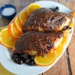 Orange Marmalade chicken with orange, tarragon and olives