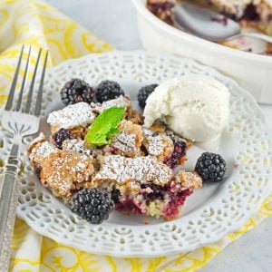 blackberry buckle scoop on a plate