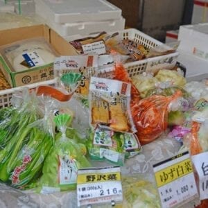 A box filled with different types of food on a table