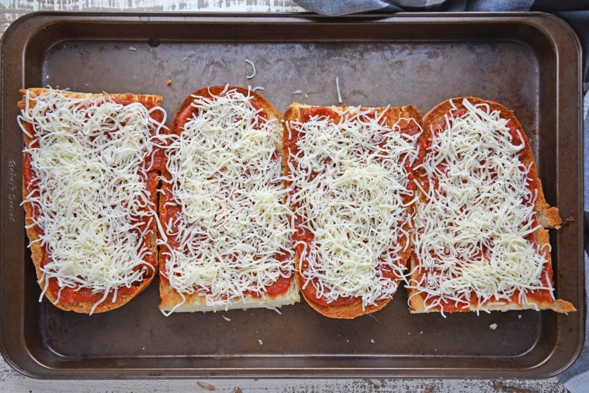 French Bread Pizza with pizza sauce and cheese