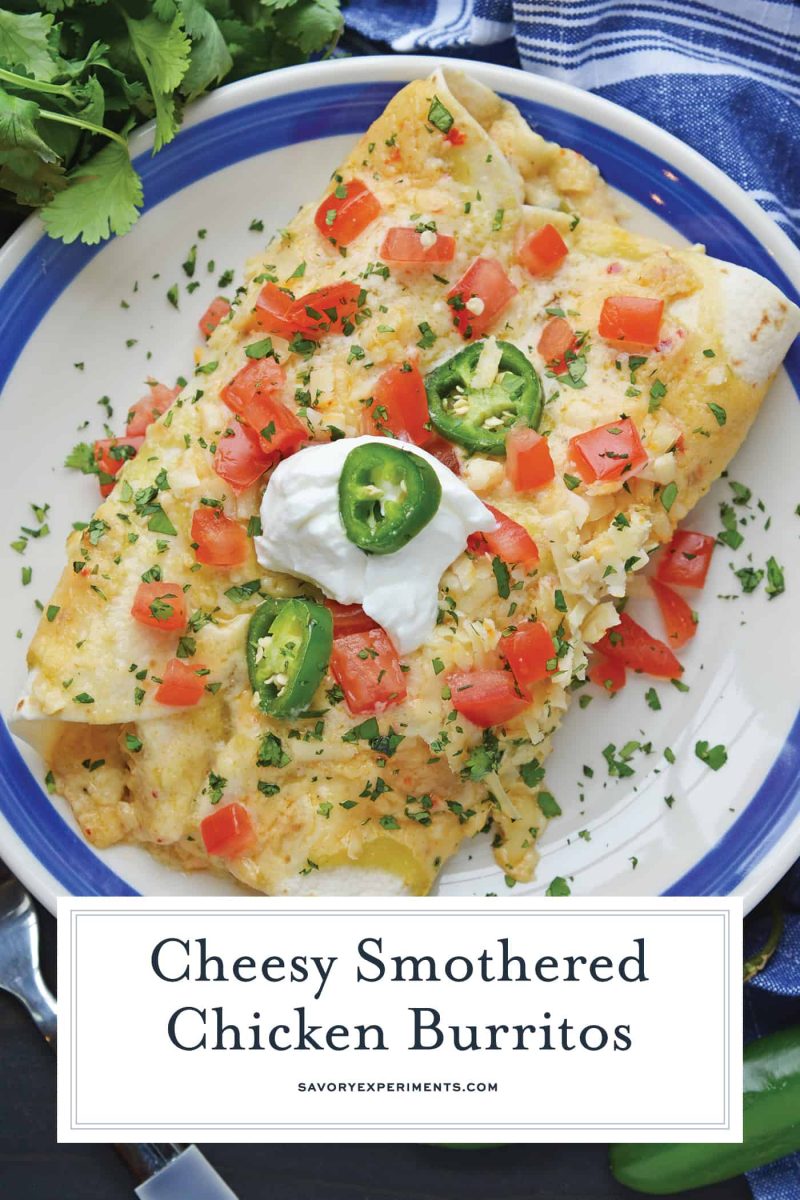 Smothered Chicken Burritos - Cheesy Baked Burritos