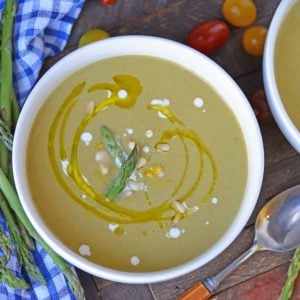 A bowl of cream of asparagus soup