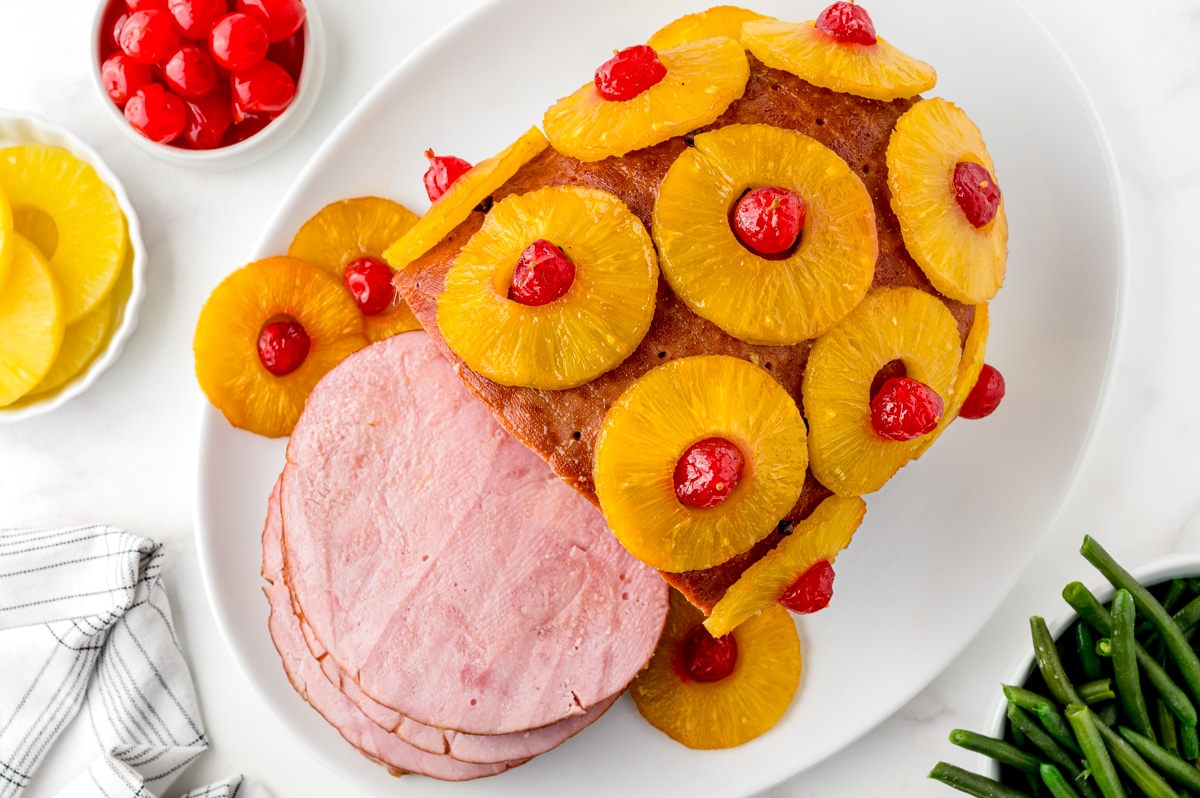 Air Fryer Ham with Pineapple and Brown Sugar Glaze