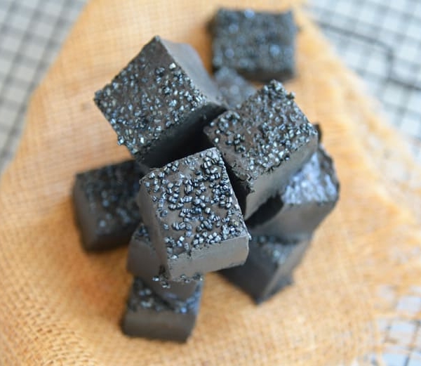 black fudge on burlap