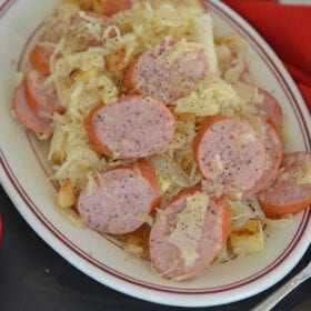 EASY Slow Cooker Sauerkraut and Sausage Recipe - Only 6 Ingredients!