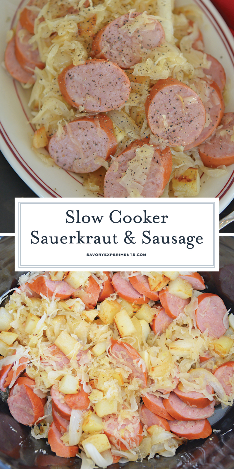 EASY Slow Cooker Sauerkraut and Sausage Recipe - Only 6 Ingredients!