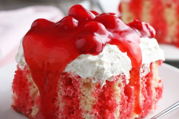 The BEST Cherry Poke Cake Recipe- Savory Experiments