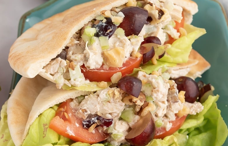 A close up of chicken salad pitas