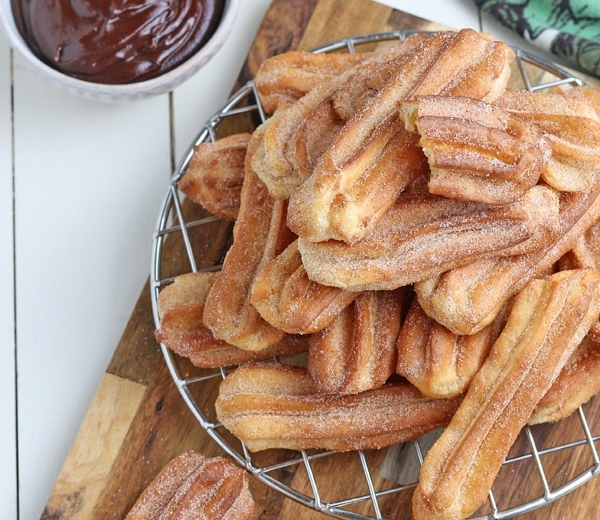 air fryer churros on a serving platter