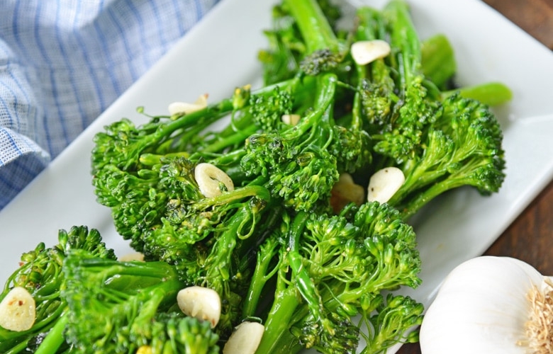 close up of cooked broccolini