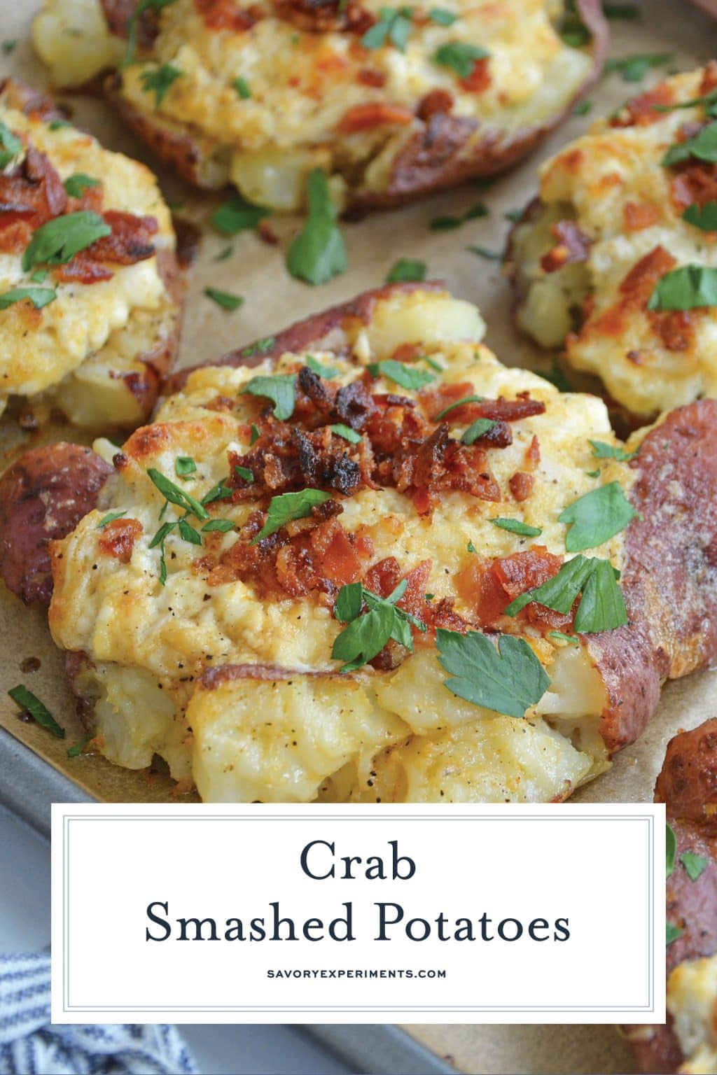 Crab Smashed Potatoes {VIDEO} Creamy Crab + Zesty Garlic Butter