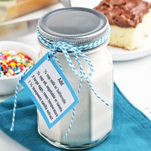 glass jar of dry homemade cake mix