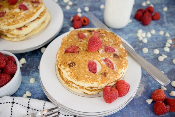 White Chocolate Raspberry Pancakes - A Homemade Pancakes Recipe