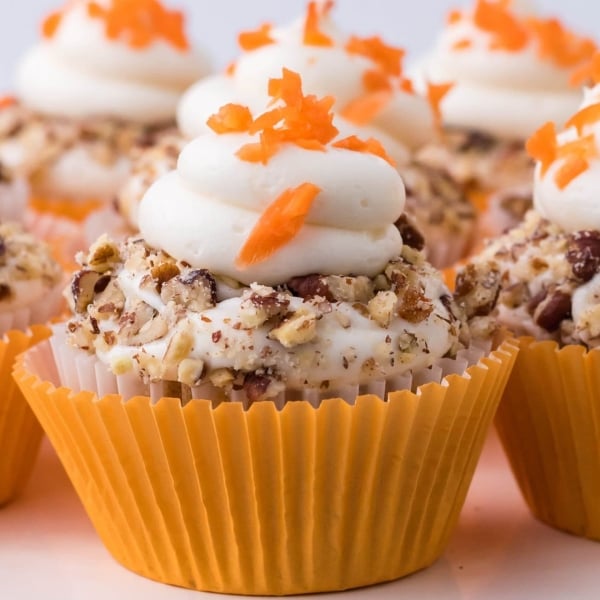 close up of carrot cake cupcakes