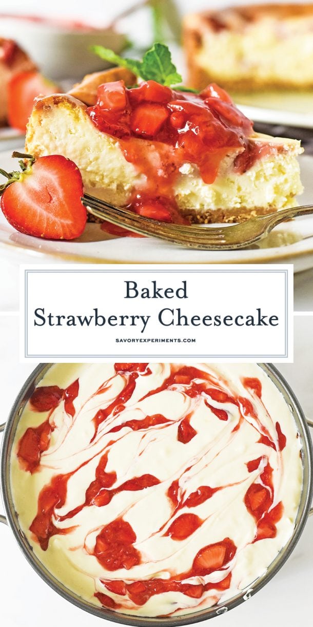 Baked Strawberry Cheesecake - Easy Cheesecake w/ Strawberry Sauce