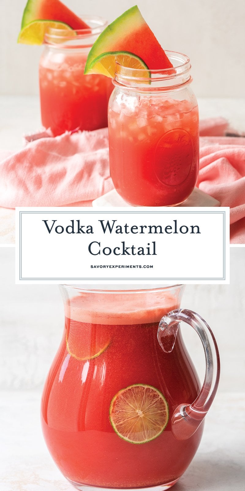 collage of vodka watermelon cocktail recipe for pinterest