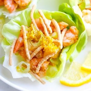 close up of shrimp lettuce wrap