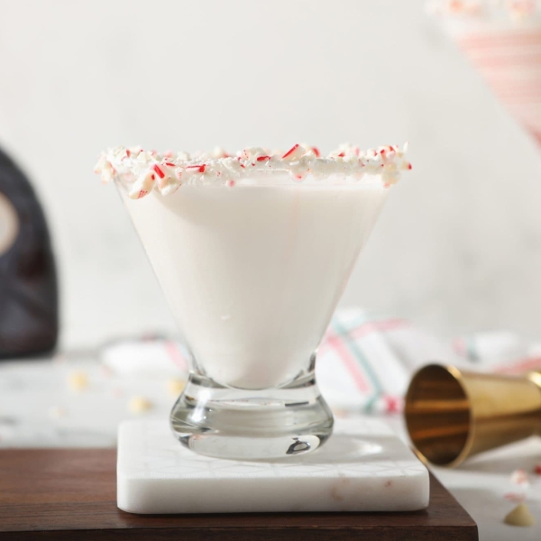 head on white chocolate martini in a short martini glass