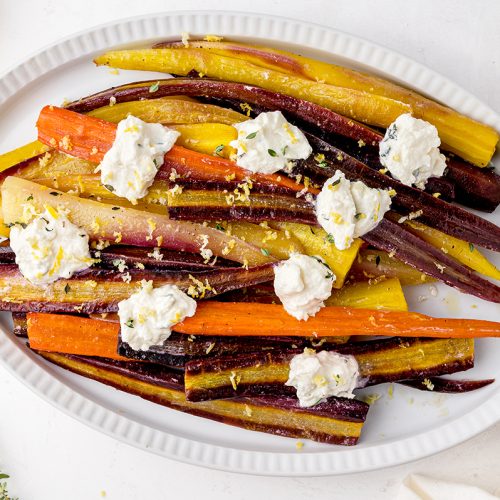 BEST Oven Roasted Rainbow Carrots {With Lemon Ricotta Topping}