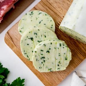 overhead slices of butter on a cutting board