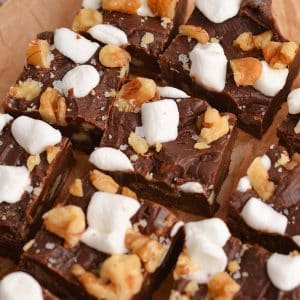 close up of rocky road fudge