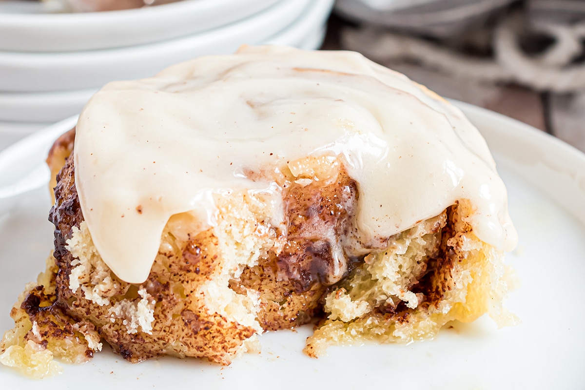 cinnamon roll cut in half