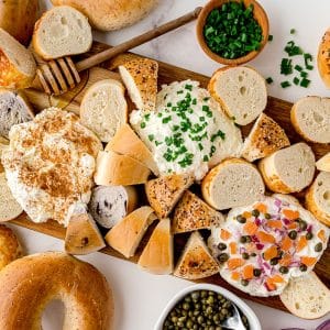 overhead shot of cream cheese board