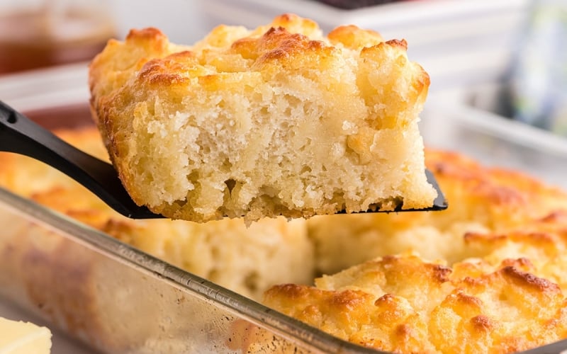 close up side view of a butter swim biscuit