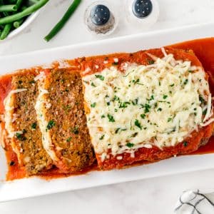 overhead shot of meatloaf topped with cheese