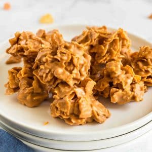 angled shot of butterscotch no bake cookies