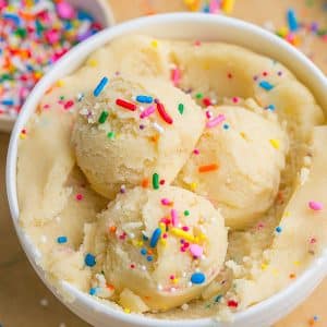 bowl with scoops of sugar cookie dough