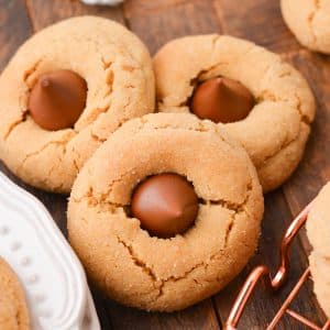 close up of three peanut butter blossoms