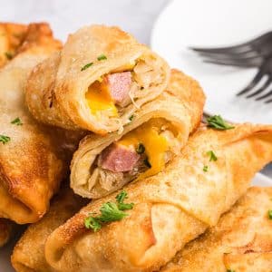 angled shot of german egg rolls on plate