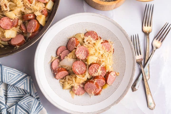 EASY Pork and Sauerkraut (Only 30 mins using Smoky Kielbasa!)