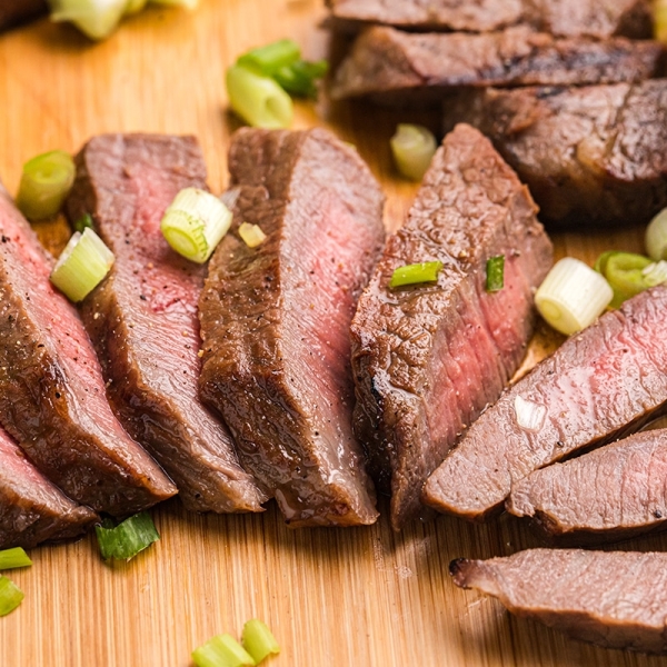 close up angled shot of sliced asian steak