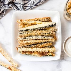 overhead shot of plate of zucchini fries