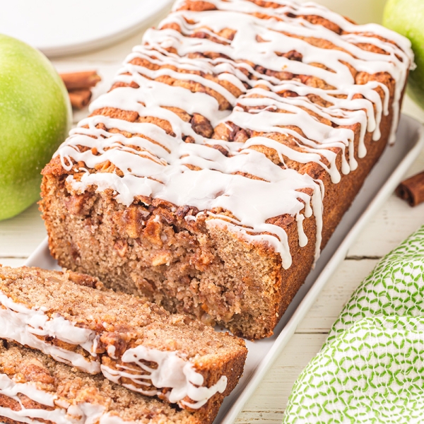 angled shot of sliced apple bread