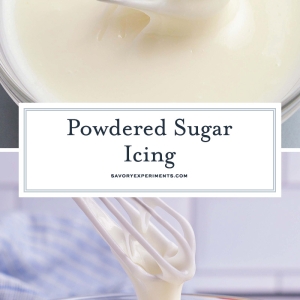 collage of powdered sugar icing images for pinterest