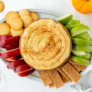 overhead shot of pumpkin fluff surrounded by dippers