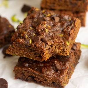 angle view bite shot of zucchini brownies