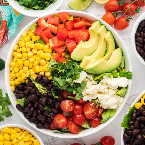 overhead shot of mexican salad in bowl