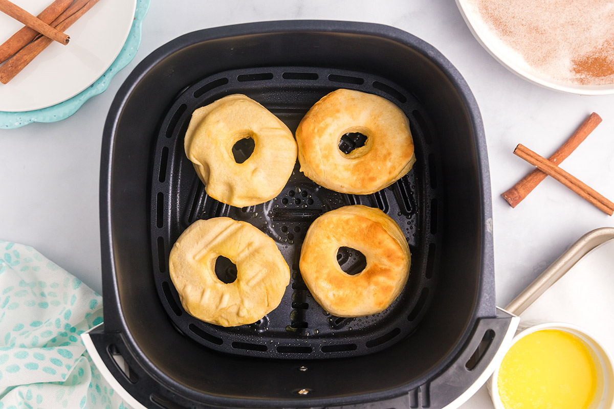 four donuts in the air fryer basket