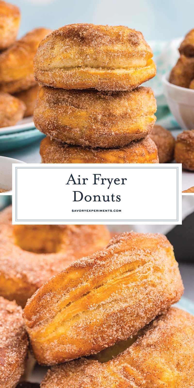 collage of air fryer donut recipe with text overlay for facebook