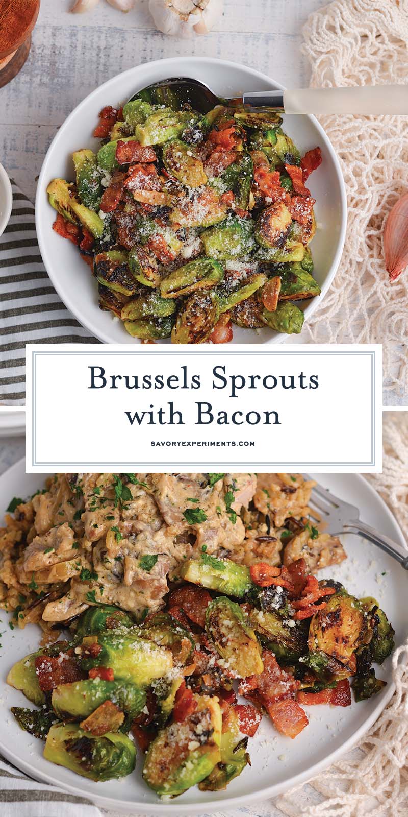 collage of brussels sprouts with bacon