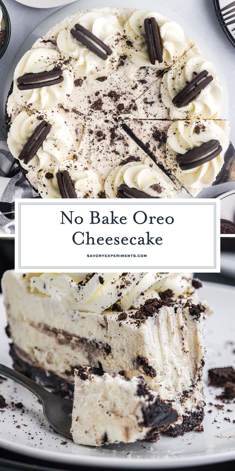 collage of oreo cheesecake