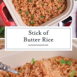 collage of stick of butter rice
